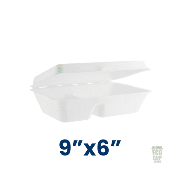 Biodegradable bagasse clamshell container (2 compartment)