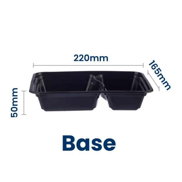 Black polypropylene dual compartment food container base