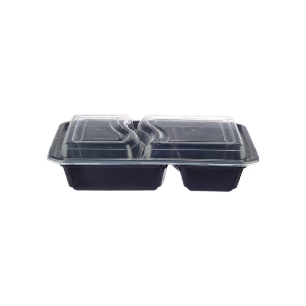 Black polypropylene dual compartment food container base