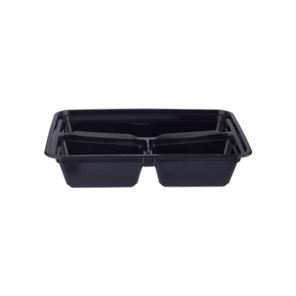 Black polypropylene trio compartment food container base