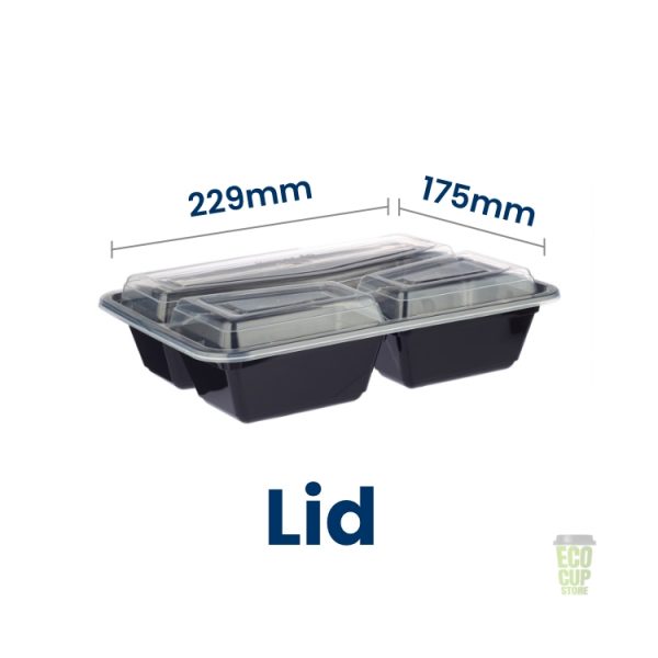 Black polypropylene trio compartment food container base