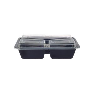 Black polypropylene trio compartment food container base