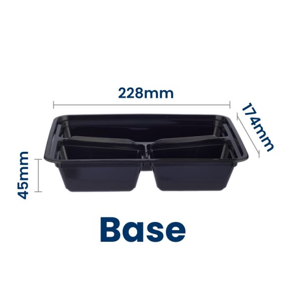 Black polypropylene trio compartment food container base