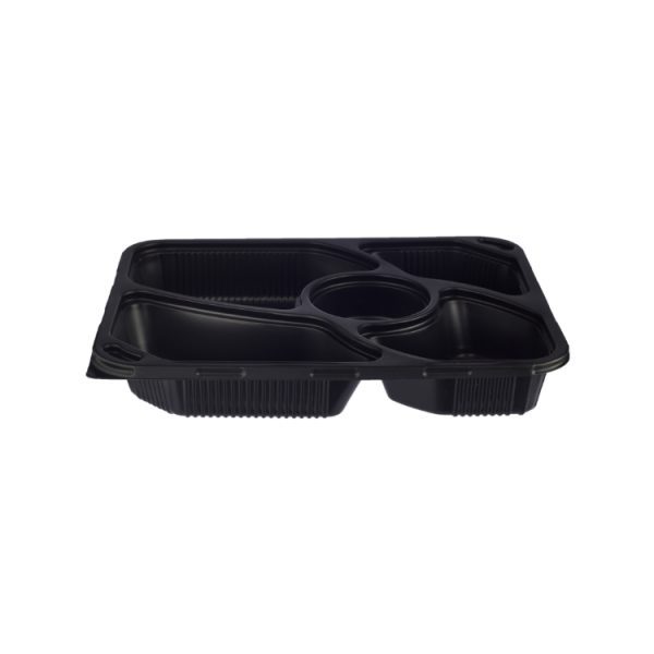 Black polypropylene five compartment food container base