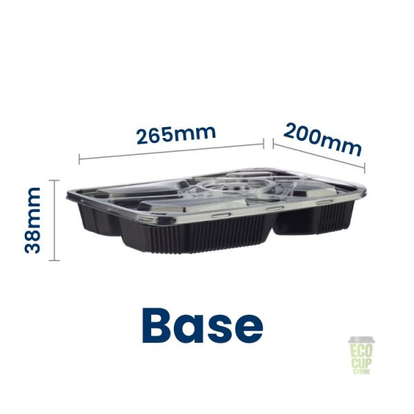 Black polypropylene five compartment food container base