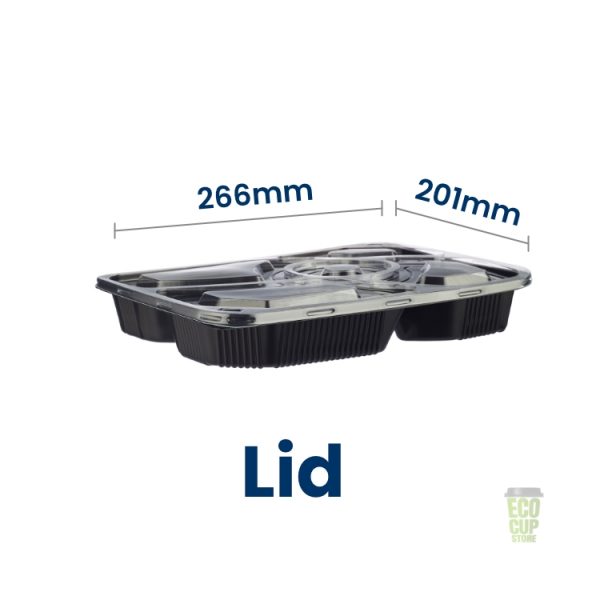 Black polypropylene five compartment food container base