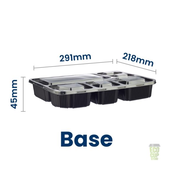 Black polypropylene six compartment food container base