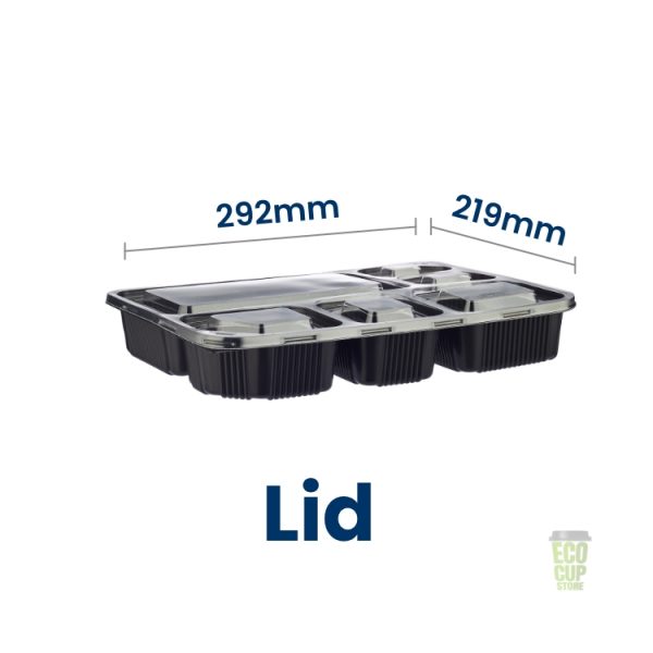 Black polypropylene six compartment food container base