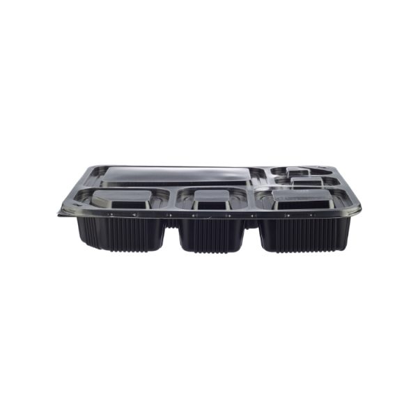 Black polypropylene six compartment food container base