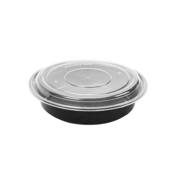 Black round polypropylene food container 48oz