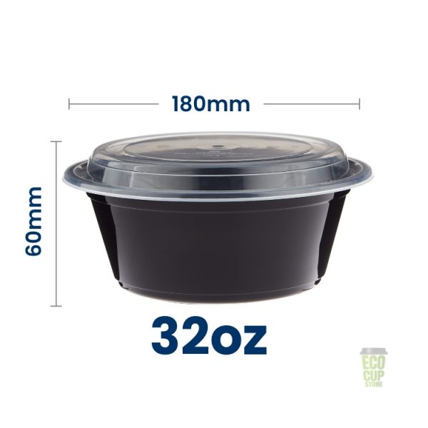 Round Black microwavable round food container (with lid)