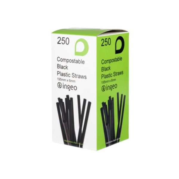 Displast Compostable Black PLA Bendy Straws