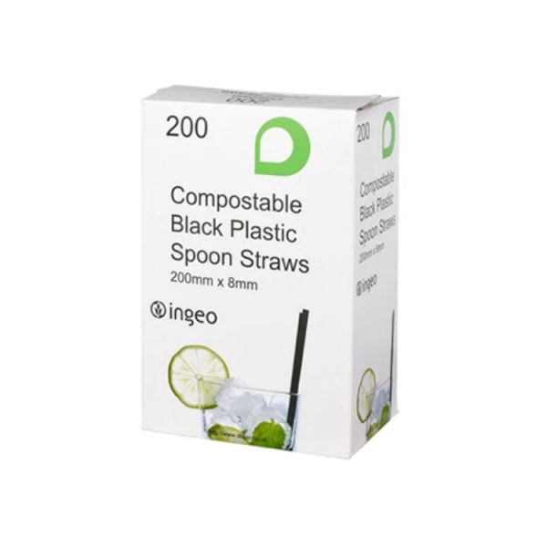 Displast Compostable Black PLA Spoon Straws