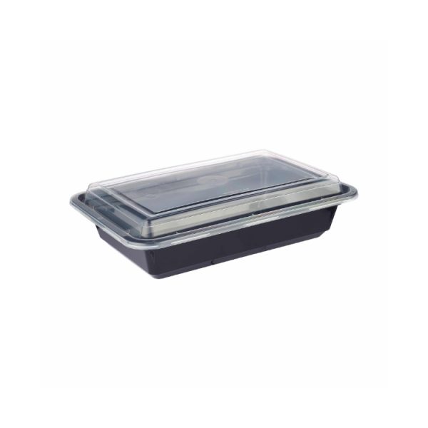 Rectangular black polypropylene food container (with lid)