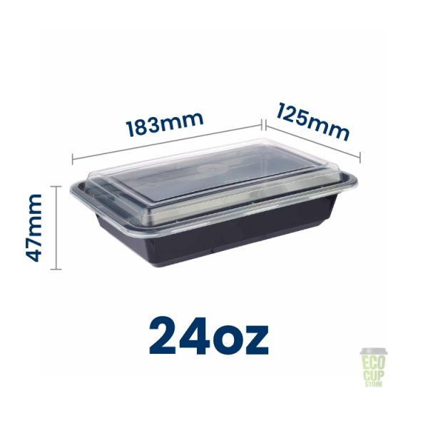 Rectangular black polypropylene food container (with lid)