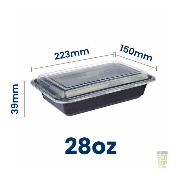 Rectangular black polypropylene food container (with lid)