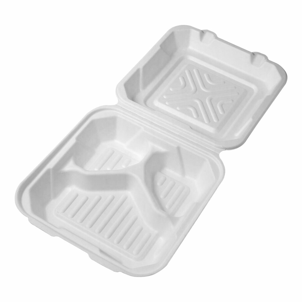 3 Compartment Sq Bagasse Lunch Box | Eco Cup Store