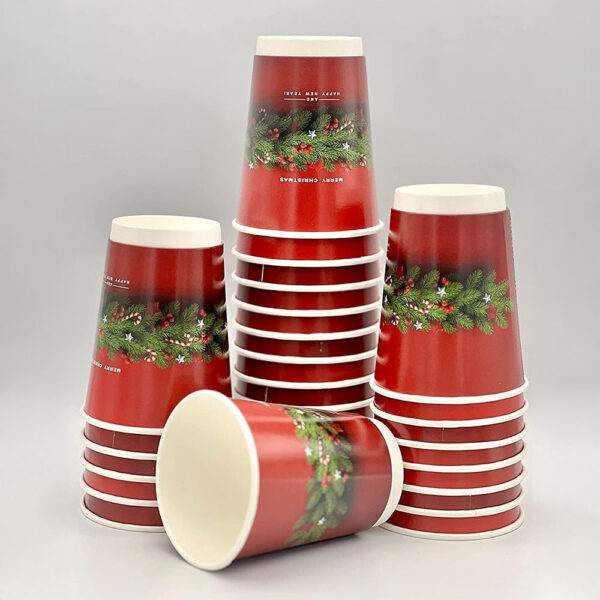 12oz Christmas Red & Wreath Double Wall Cups - Image 2