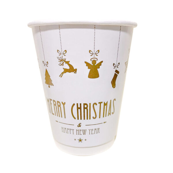 12oz Christmas White & Gold Double Wall Cups